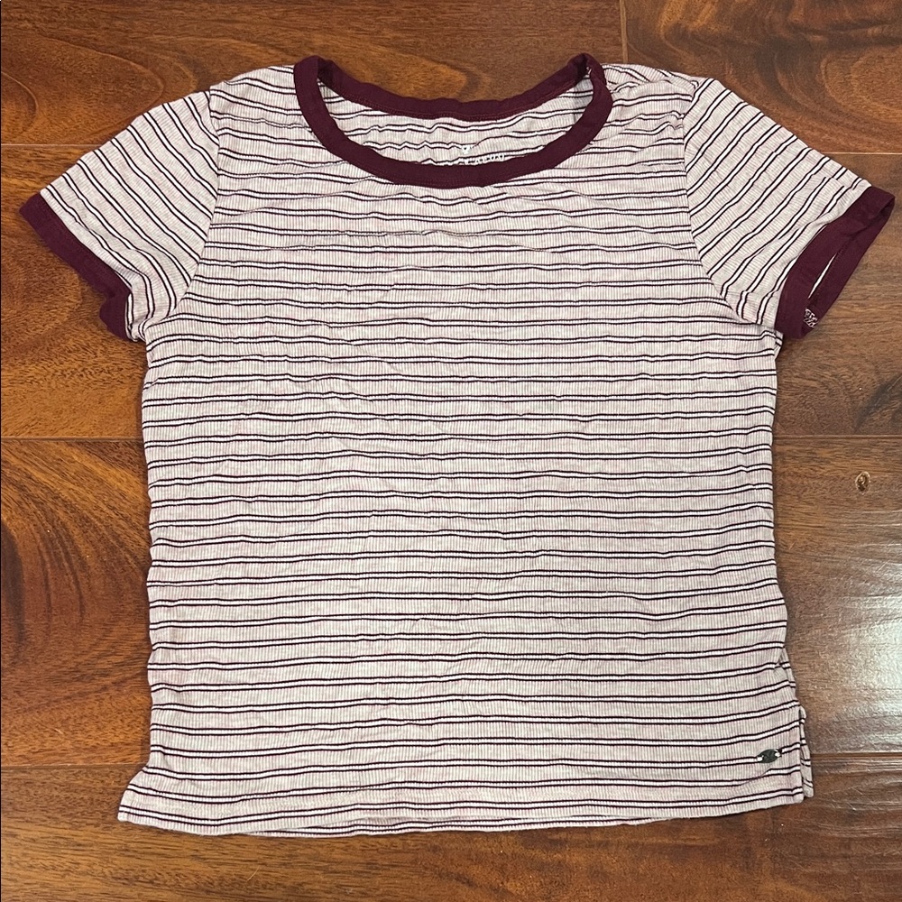 American Eagle Outfitters Maroon Striped Tee